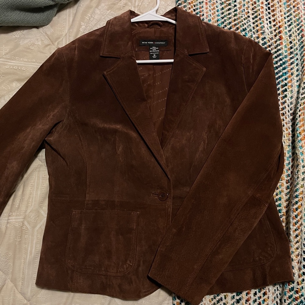 New York and Company Brown Leather Blazer Jacket Coat